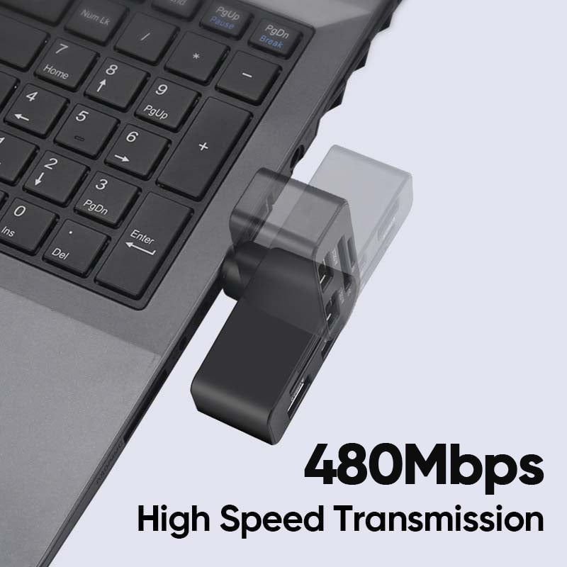 4-in-1 Rotating USB Hub Card Reader | USB 2.0 Transfer Up to 480Mbps | Reads SD/MicroSD Cards & USB Flash Drives 3