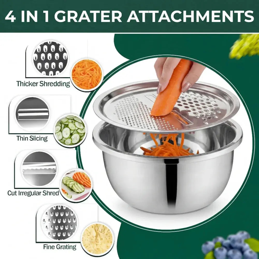 Mixing Bowl Set Stainless Steel | Built-In Sieve Insert and Grater Lid | Stackable, Rust-Resistant, Dishwasher Safe 2