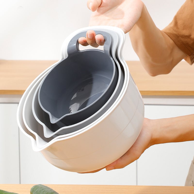 Nesting Mixing Bowl Set Plastic Stackable Graduated with Pour Spouts 5