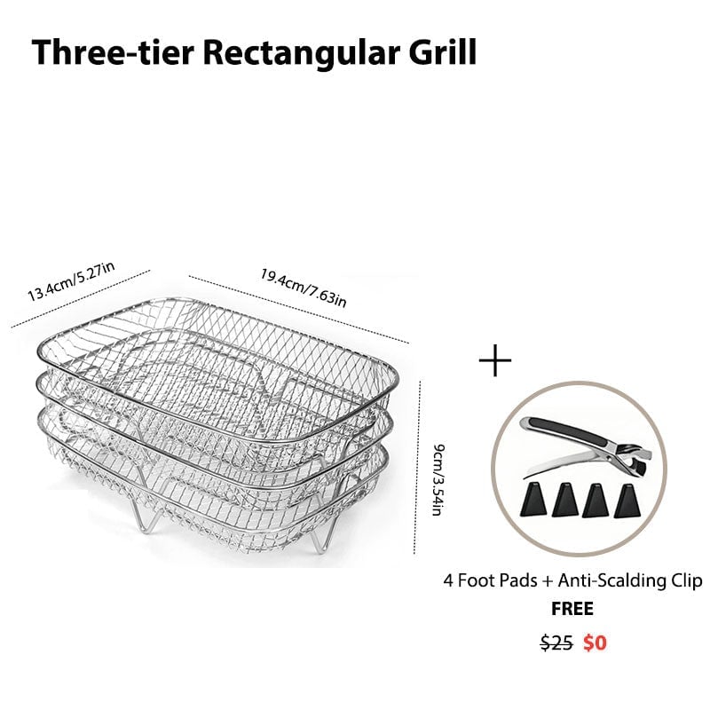 3-Tier Stackable Air Fryer Rack Stainless Steel | Even Air Circulation Grid Design | Cooks Multiple Foods at Once 12