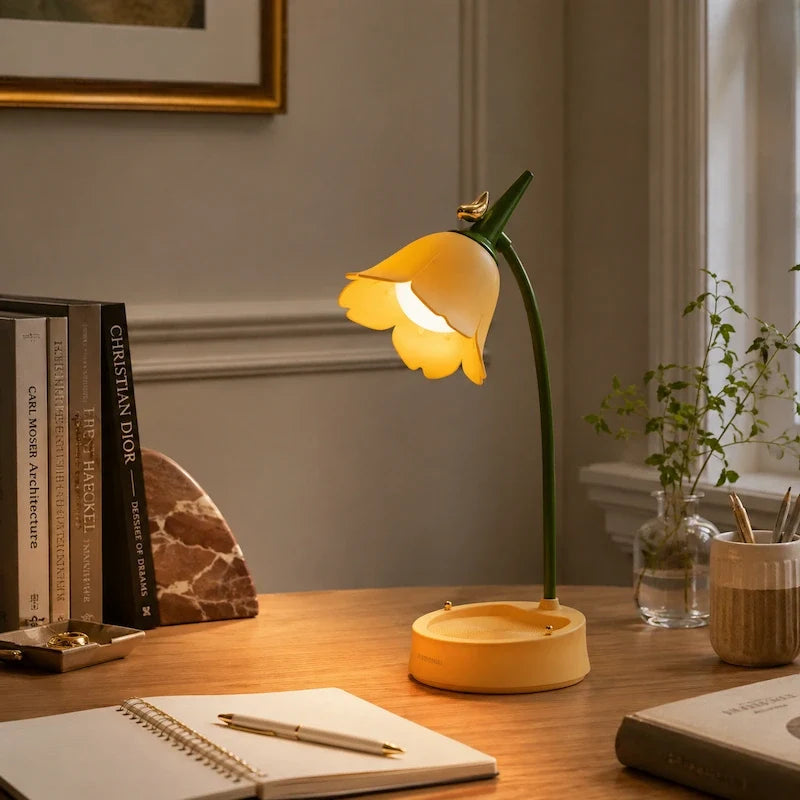 Petal Shade Desk Lamp | Rechargeable, 3-Tone Dimmable, 12-Hour Battery | ABS, Curved Stem, 39 x 15 x 12.5 cm, 4 Colours 7