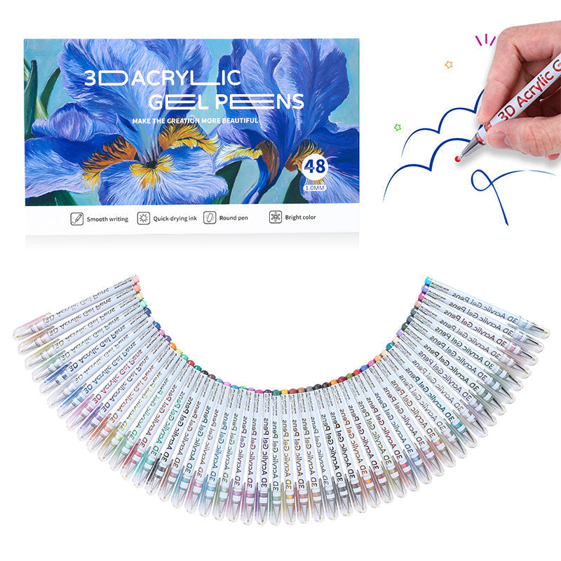 Acrylic Gel Pens Set 12 to 48 Pieces | Fine Steel Tip for Smear-Free Lines | Pigment-Rich Ink for Light and Dark Surfaces 14