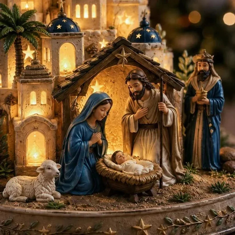 Nativity Church Tower Light | Illuminated Tabletop Display | Warm Glow Christmas Nativity Scene Table Decoration 4