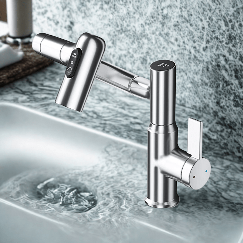 Kitchen Mixer Tap Stainless Steel | 360° Swivel Spout with Temperature Display | Adjustable Height & Splash-Free Flow 9