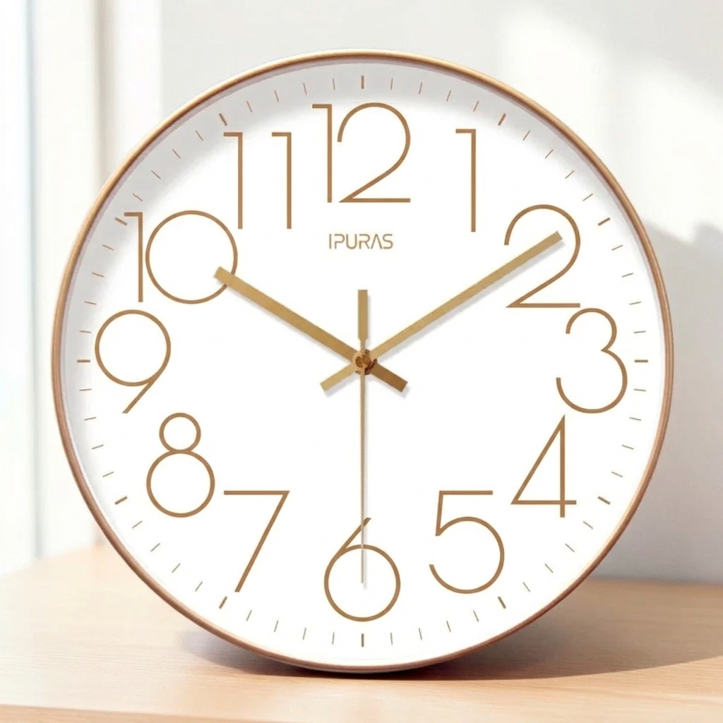 Nordic Wall Clock Silent Quartz Movement Minimalist Glass ABS Battery Powered