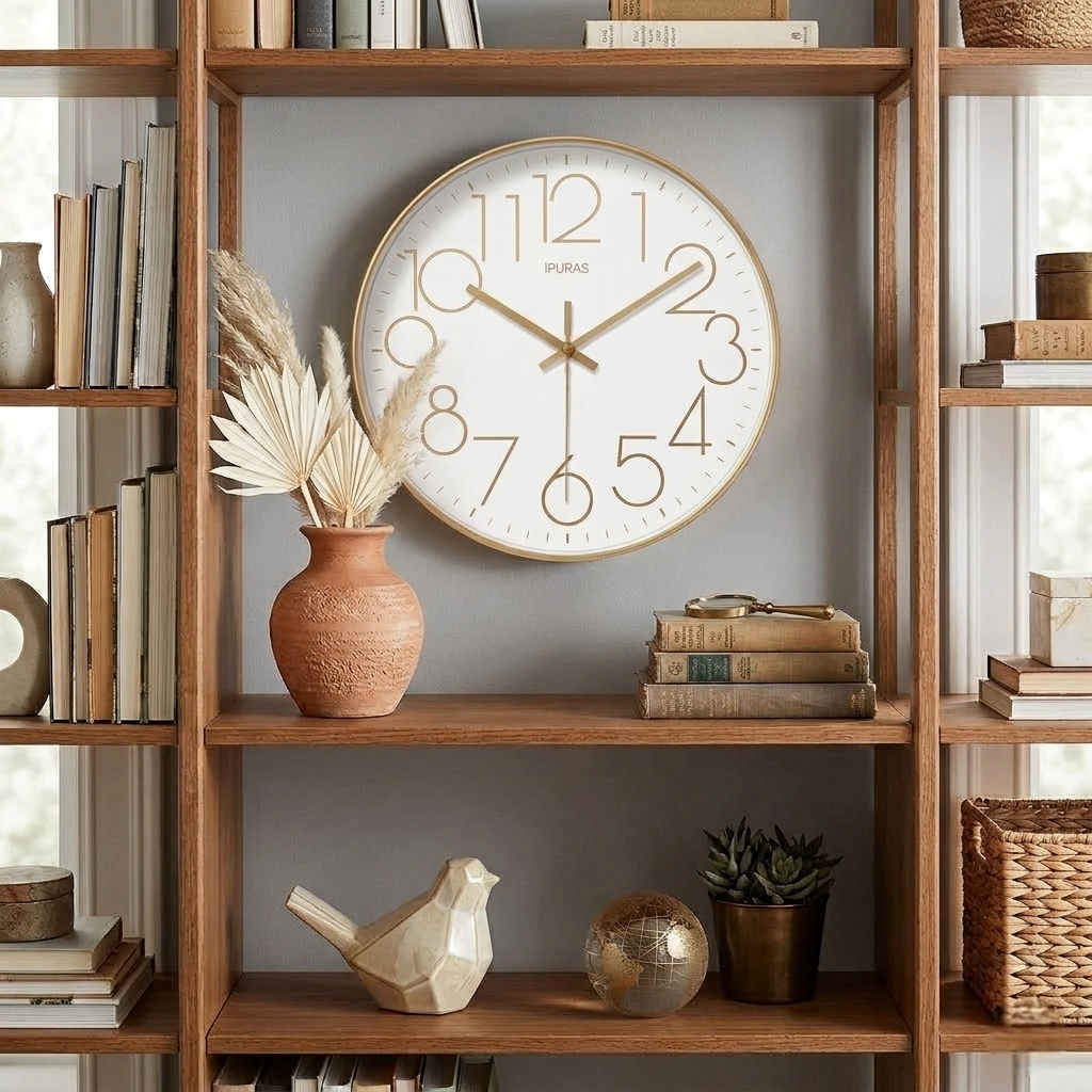 Nordic Wall Clock Silent Quartz Movement Minimalist Glass ABS Battery Powered