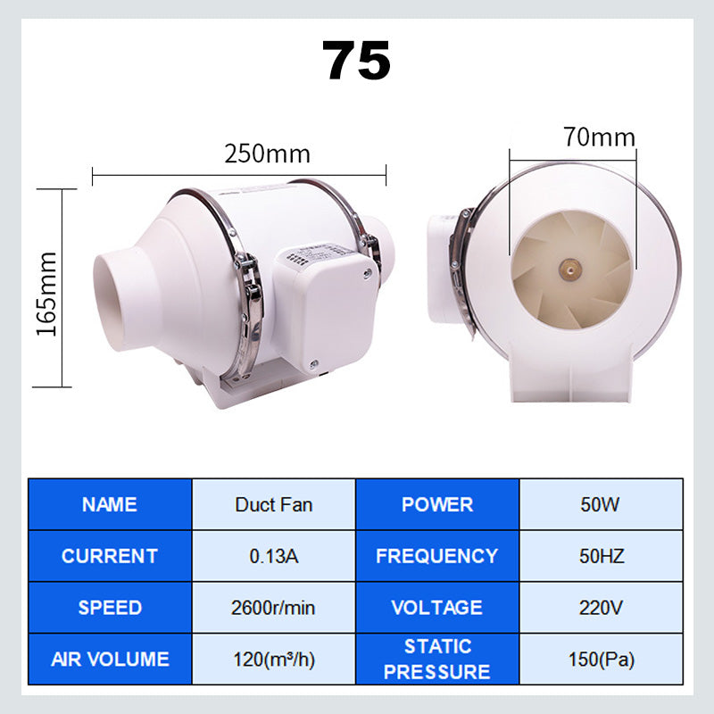 Inline Duct Fan DPT-75 DPT-100 | 220V EU / 110V US Waterproof | Whisper-Quiet Airflow for Bathroom, Kitchen, Attic 9