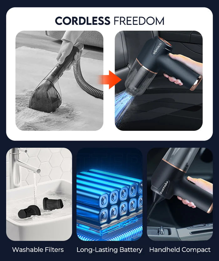 Cordless Vacuum | 3-in-1 Handheld Car Vacuum and Air Blower with Attachments