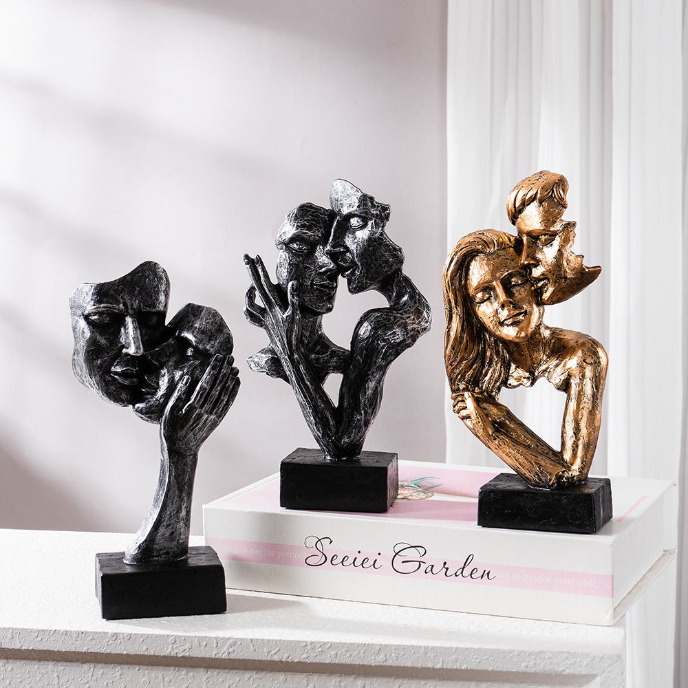Abstract Kiss Sculpture Resin 16-18 cm | Black or Bronze Finish | Textured Couple Statue for Shelf, Sideboard, Nightstand 5