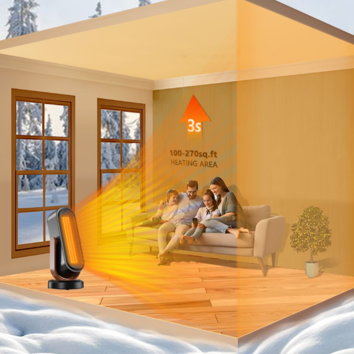 Electric Space Heater with Remote Control | 120° Oscillation, Adjustable Angle | Quiet 45 dB & Child Lock Safety 3
