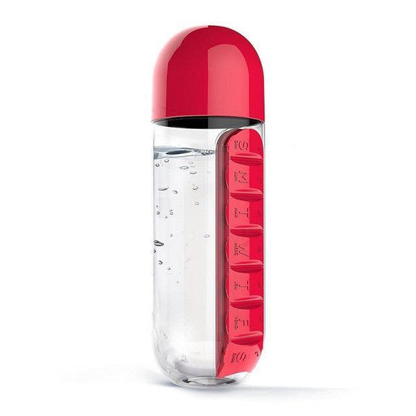 Pill Organizer Water Bottle BPA-Free | 7-Day Compartments & Screw-Top Cup Lid | Portable Vitamin & Supplement Storage 5