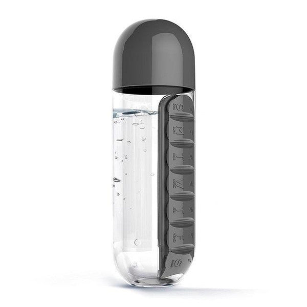 Pill Organizer Water Bottle BPA-Free | 7-Day Compartments & Screw-Top Cup Lid | Portable Vitamin & Supplement Storage 4