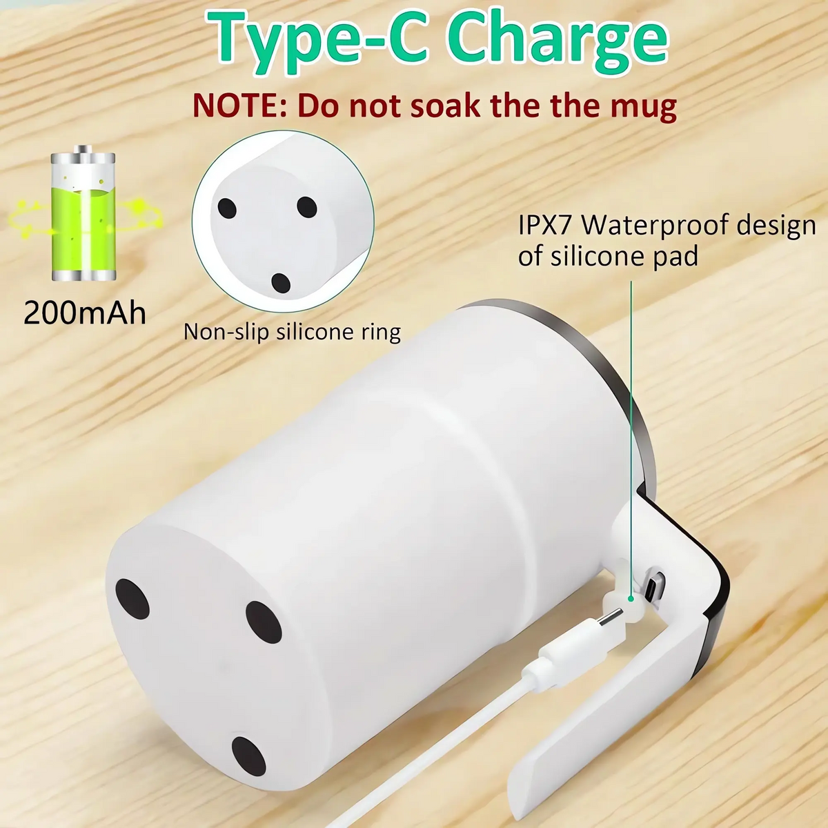 Self Mixing Coffee Mug Electric | Automatic Magnetic Stirring in 20 Seconds | Rechargeable USB-C, IP67 Waterproof 6