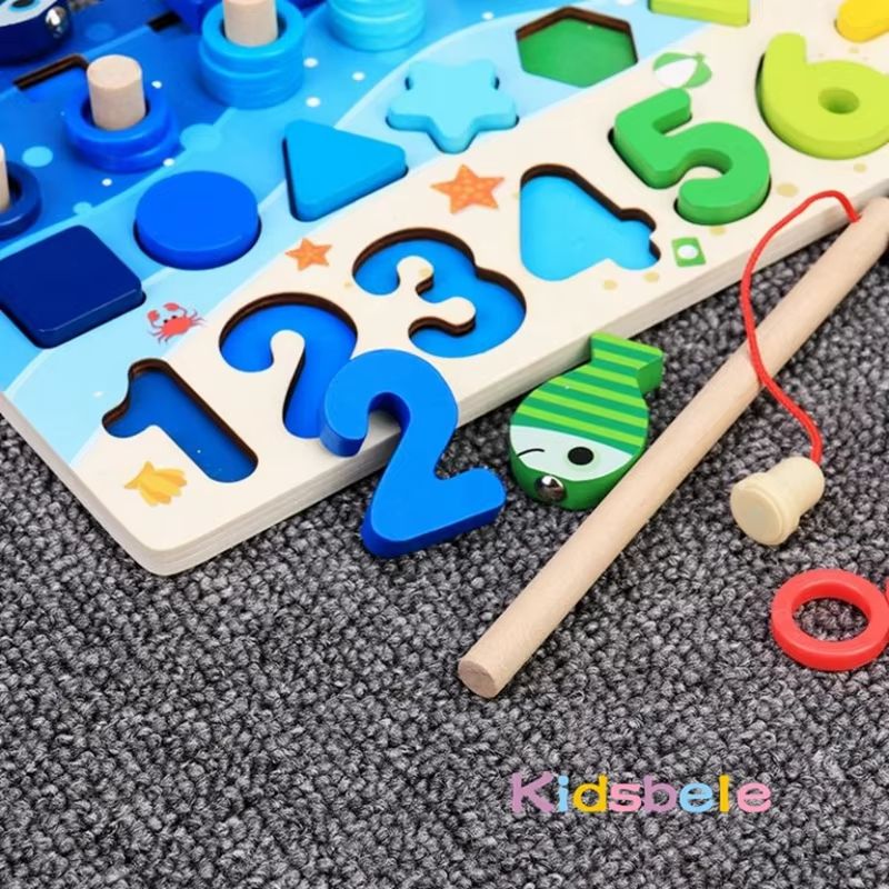 Montessori Math Puzzle Toy Wooden Board | 5-in-1 Counting, Sorting, Stacking & Magnetic Fishing Game | Screen-Free Learning 6