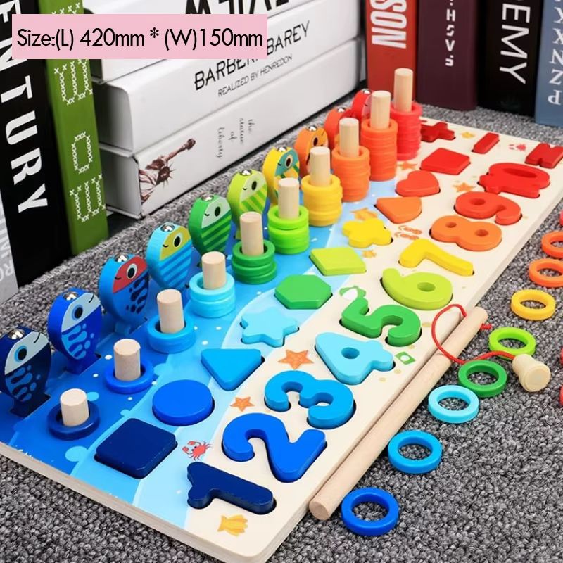 Montessori Math Puzzle Toy Wooden Board | 5-in-1 Counting, Sorting, Stacking & Magnetic Fishing Game | Screen-Free Learning 7
