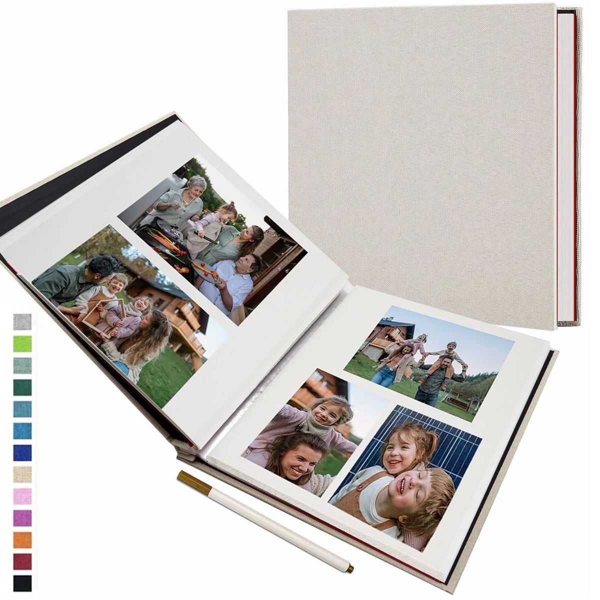 Linen Photo Album Fabric Hardcover | Self-Adhesive Pages Fit 2x3 4x6 5x7 8x10 Photos | No Glue Needed, Reposition Freely 1
