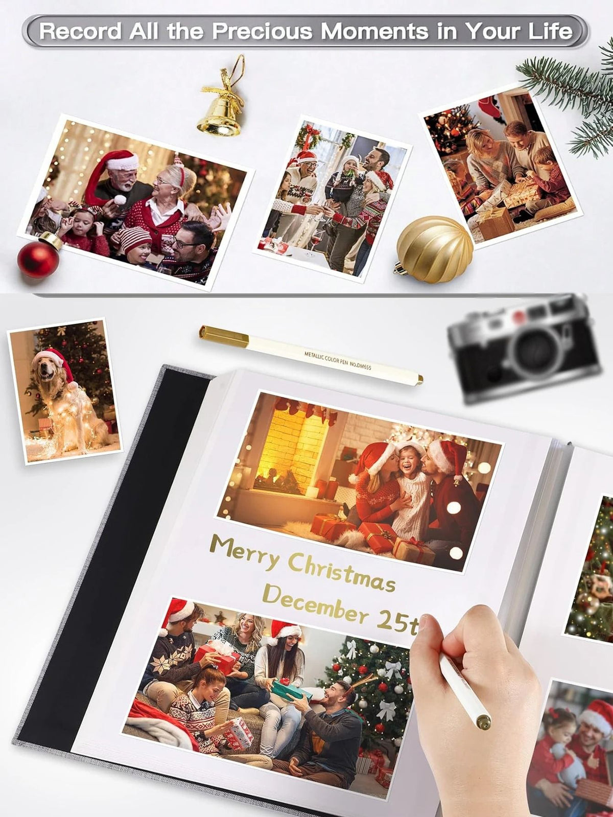 Linen Photo Album Fabric Hardcover | Self-Adhesive Pages Fit 2x3 4x6 5x7 8x10 Photos | No Glue Needed, Reposition Freely 3