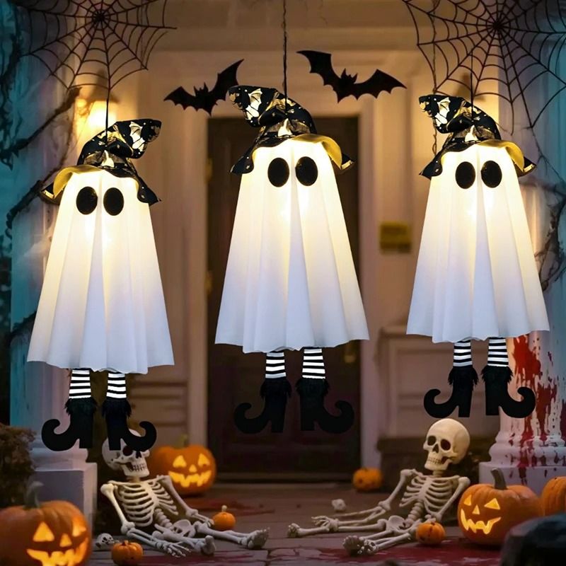 LED Light Up Witch Ghost Hanging Decoration | Halloween Glow Effect | Lightweight Weather Resistant Indoor Outdoor Décor 1