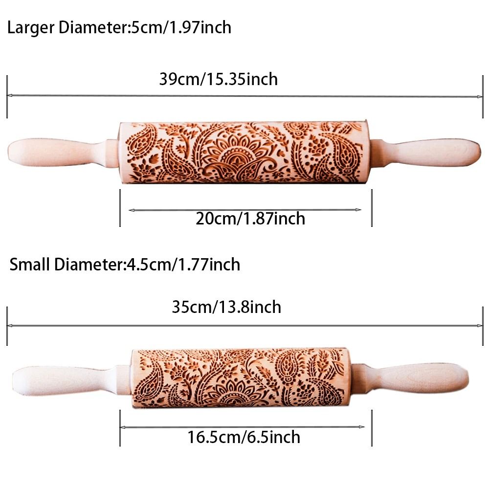 Engraved Wooden Rolling Pin | Floral & Tree Pattern Embossing | Decorative Dough Roller for Cookies, Pastries and Pie Crusts 4