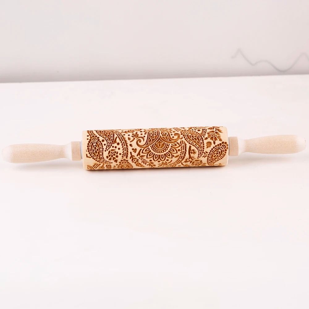 Engraved Wooden Rolling Pin | Floral & Tree Pattern Embossing | Decorative Dough Roller for Cookies, Pastries and Pie Crusts 5