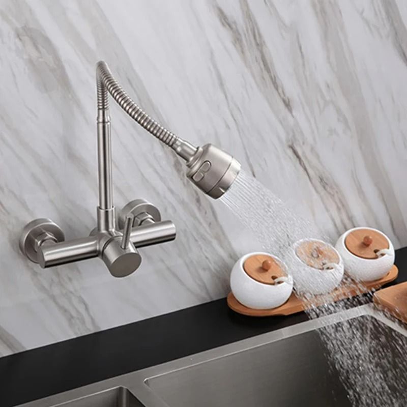 Wall Mounted Kitchen Faucet Stainless Steel | 360 Rotatable Spout, Hot and Cold Control | Corrosion Resistant Brushed Finish 2
