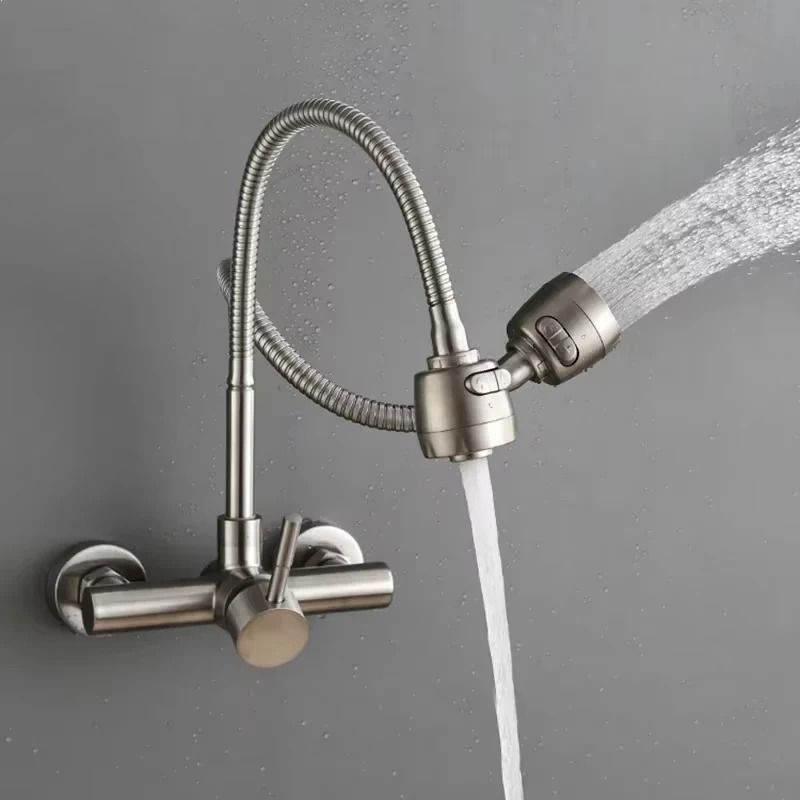Wall Mounted Kitchen Faucet Stainless Steel | 360 Rotatable Spout, Hot and Cold Control | Corrosion Resistant Brushed Finish 3