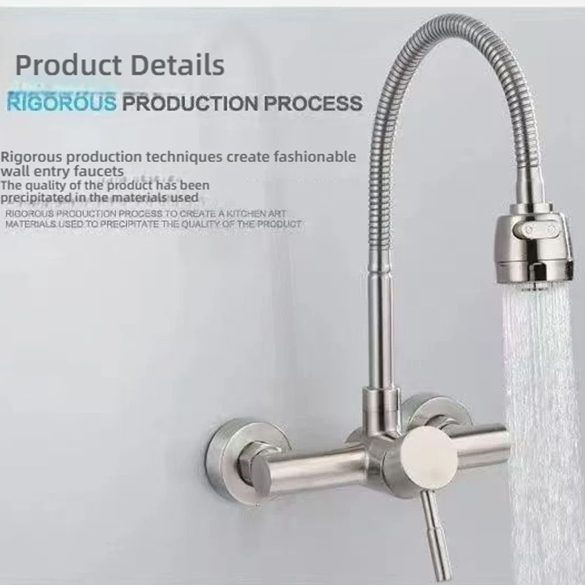 Wall Mounted Kitchen Faucet Stainless Steel | 360 Rotatable Spout, Hot and Cold Control | Corrosion Resistant Brushed Finish 5