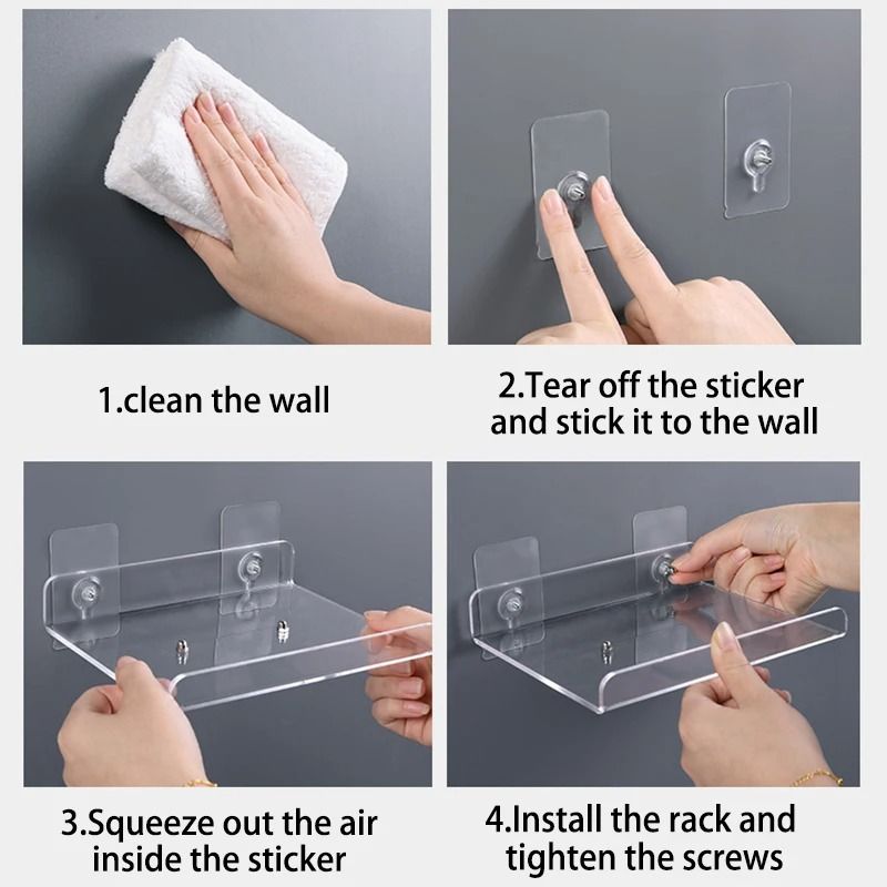 Acrylic Wall Storage Rack | No-Drill Strong Adhesive Mount for Bathroom & Kitchen | Clear Panel Saves Counter Space 2