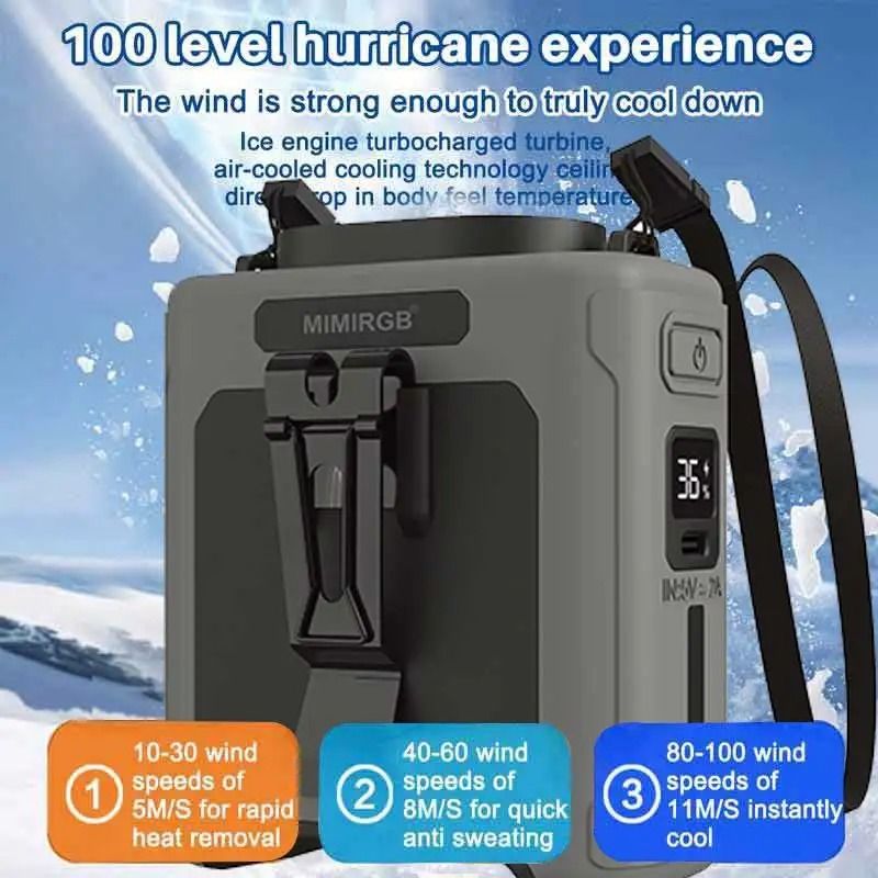 Portable Waist Fan with Power Bank and LED Light | 5-Speed Cooling, 6.5 m/s Airflow | 10000mAh Battery, IPX4 Waterproof 4