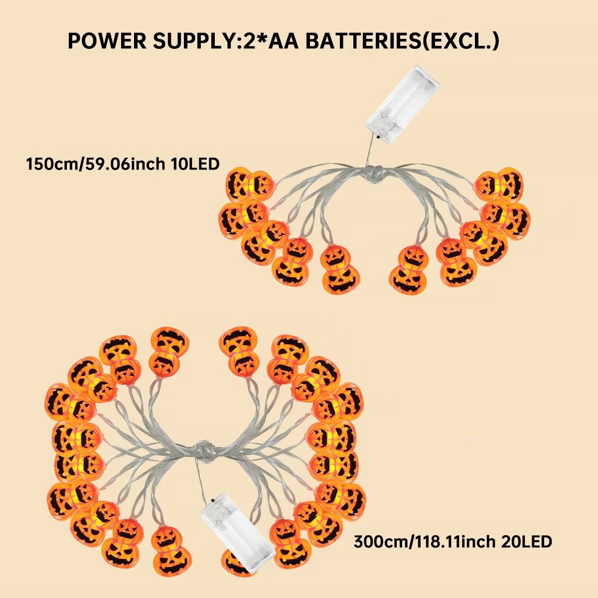 Pumpkin String Lights Halloween Decor | 10 or 20 LED Battery Powered | Weather-Resistant Indoor Outdoor Porch Garden Yard 6