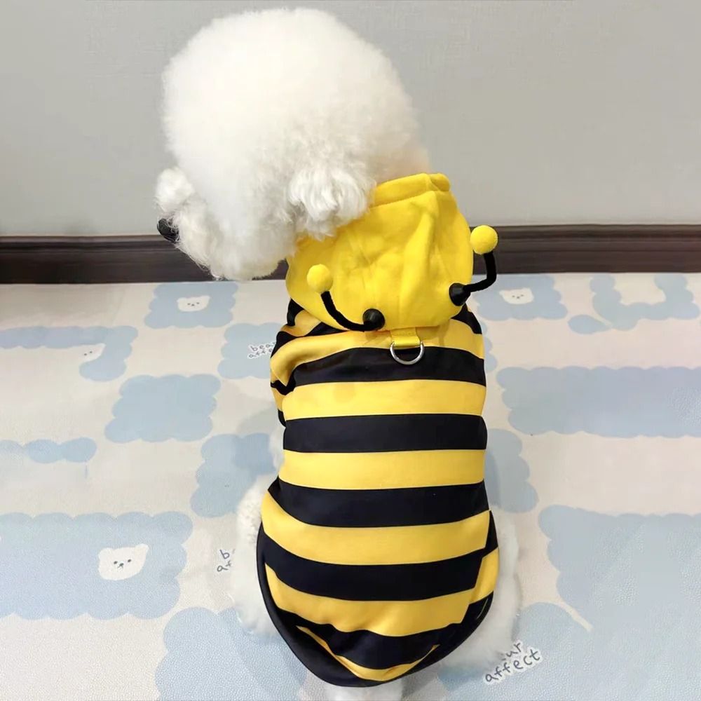 Bee-Print Fleece Hoodie for Pets | Pull-On Design with Pompom Antennas | Warm Winter Costume for Small Dogs and Cats 6