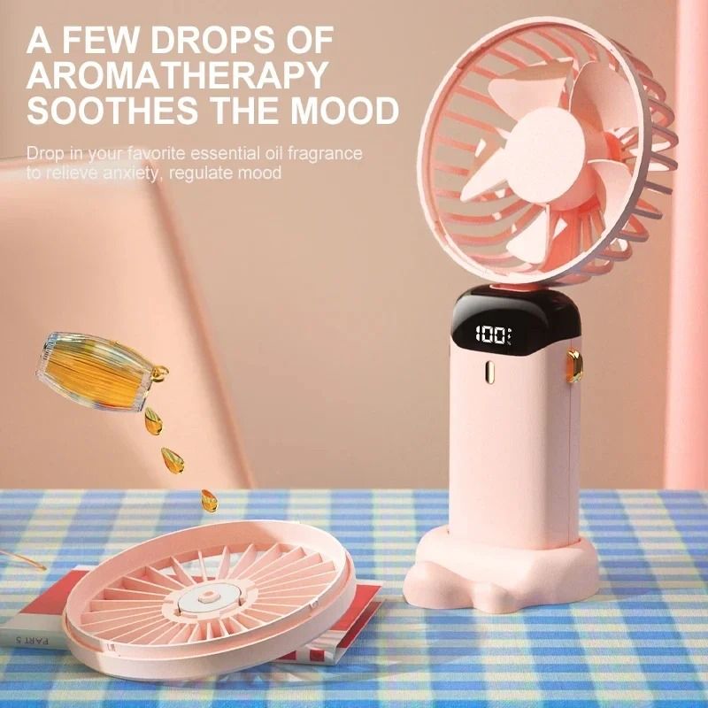 Foldable Neck Fan Handheld | 3-in-1 Desk Fan with LED Display and Phone Stand | 5-Speed Dual Battery USB Rechargeable 5