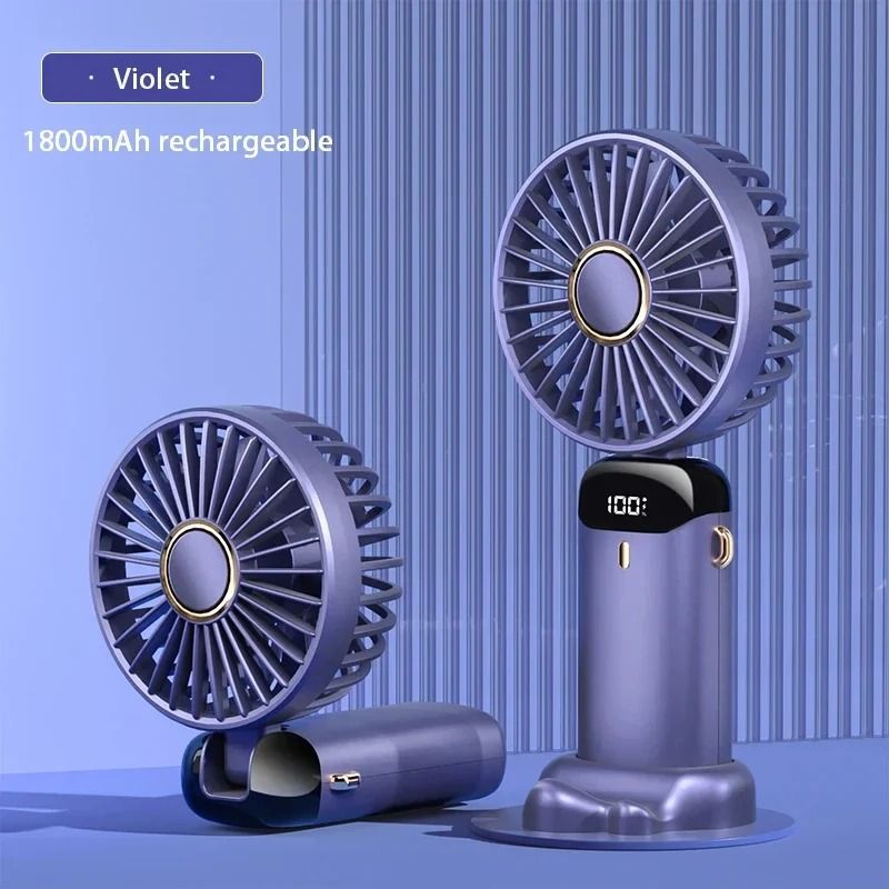 Foldable Neck Fan Handheld | 3-in-1 Desk Fan with LED Display and Phone Stand | 5-Speed Dual Battery USB Rechargeable 9