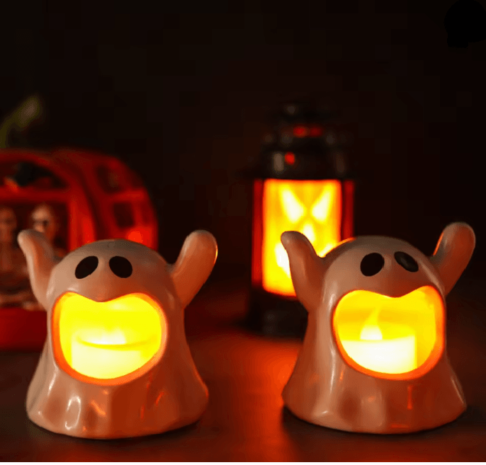 LED Ghost Candle Light Halloween Decoration | Flameless Flickering Battery Powered Light | Cool-Touch Safe Ambient Glow 2