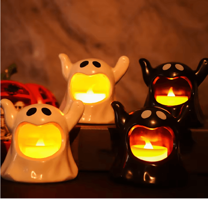 LED Ghost Candle Light Halloween Decoration | Flameless Flickering Battery Powered Light | Cool-Touch Safe Ambient Glow 3