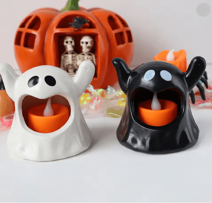 LED Ghost Candle Light Halloween Decoration | Flameless Flickering Battery Powered Light | Cool-Touch Safe Ambient Glow 4