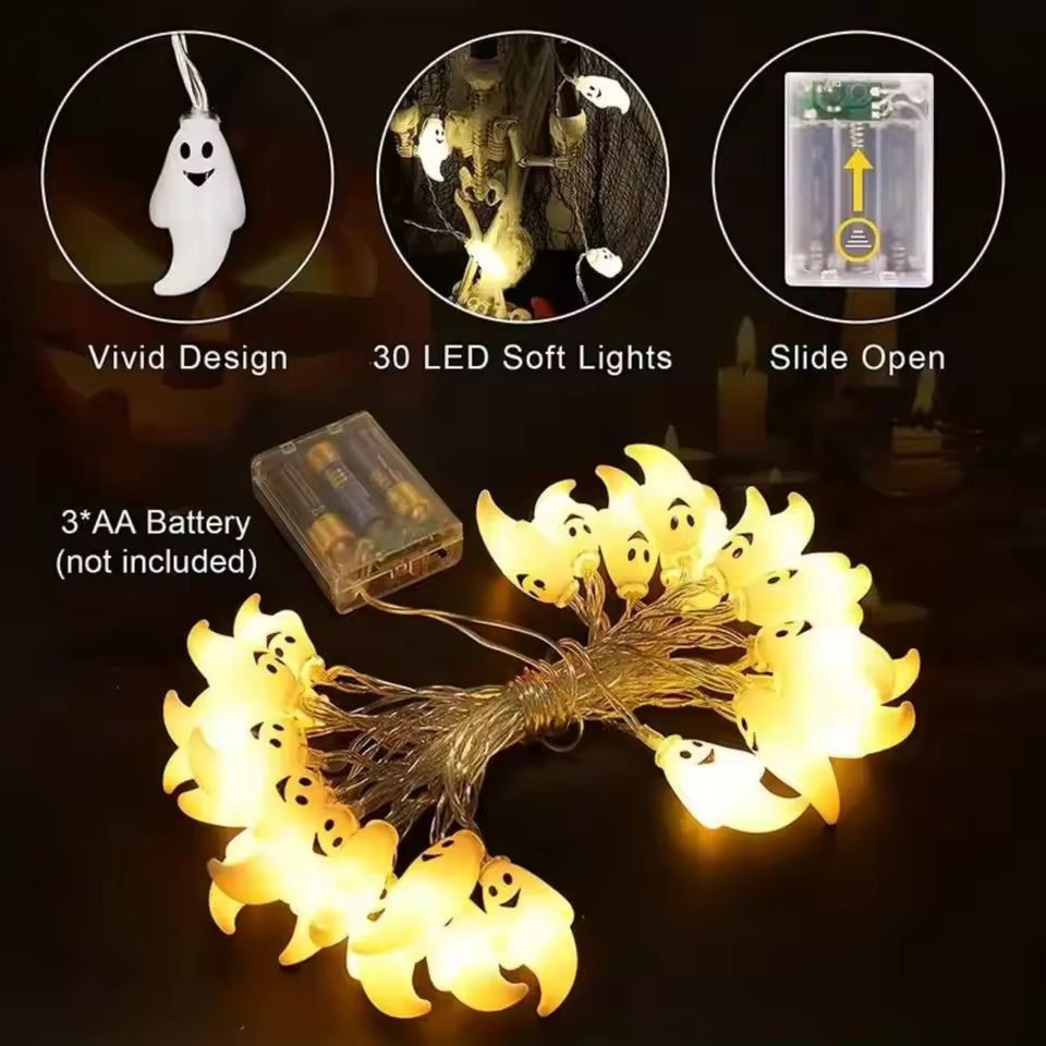 Halloween Ghost String Lights | 20-LED Battery Powered, No Plug Needed | Cordless Spooky Glow for Indoor & Outdoor Décor 5