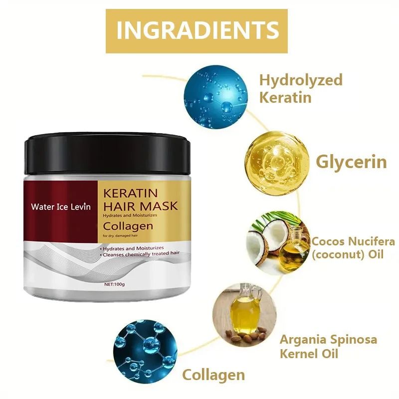 Collagen Keratin Hair Mask for Damaged Hair | 100g Deep Conditioning Treatment | Reduces Frizz, Strengthens Split Ends 3