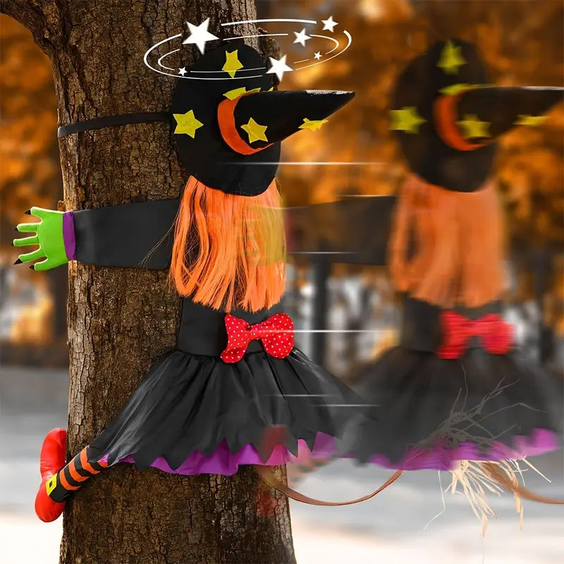Climbing Witch Tree Decoration Halloween | Orange Hair Detail, Lightweight Build | Indoor & Outdoor Hanging Pendant Decor 2