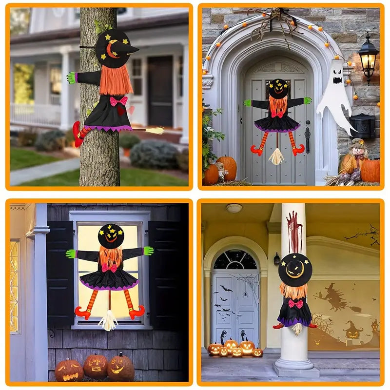 Climbing Witch Tree Decoration Halloween | Orange Hair Detail, Lightweight Build | Indoor & Outdoor Hanging Pendant Decor 3