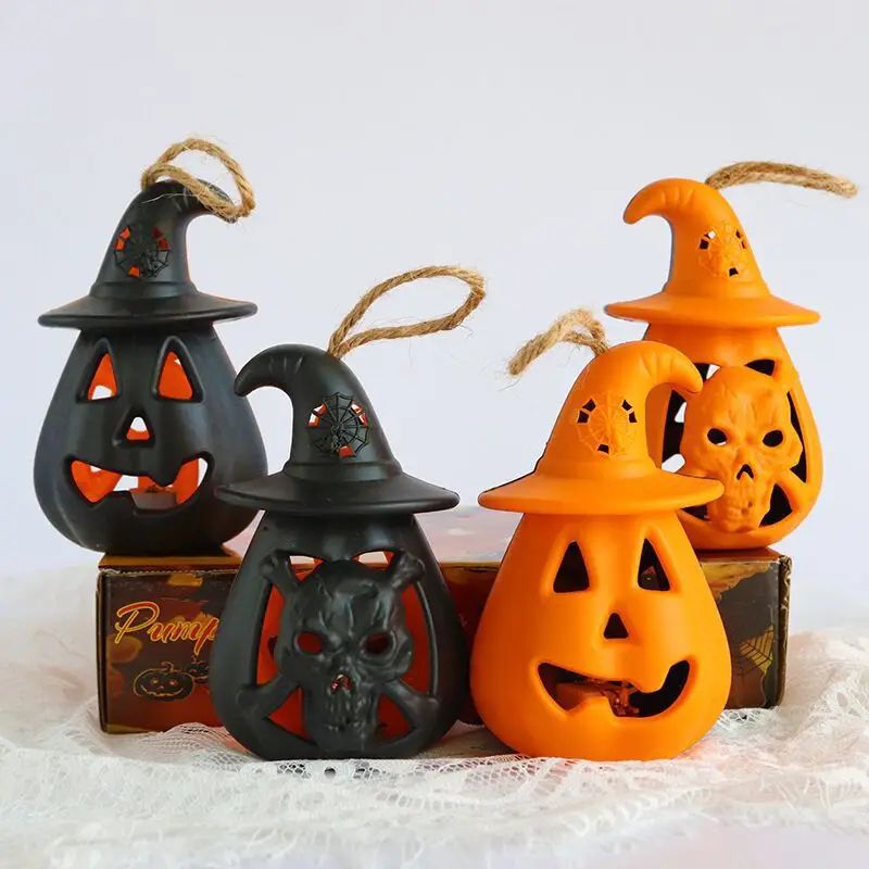 Pumpkin Skull LED Night Lantern Halloween Décor | Battery Powered Flameless Design | Portable Indoor Kids Room & Party Light 4