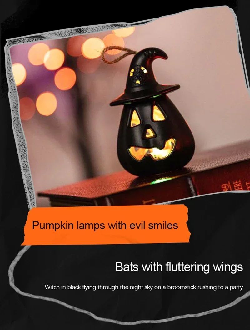 Pumpkin Skull LED Night Lantern Halloween Décor | Battery Powered Flameless Design | Portable Indoor Kids Room & Party Light 7