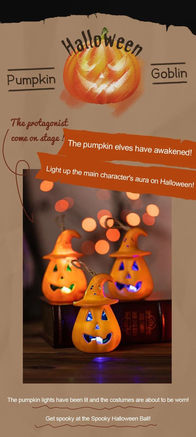 Pumpkin Skull LED Night Lantern Halloween Décor | Battery Powered Flameless Design | Portable Indoor Kids Room & Party Light 10