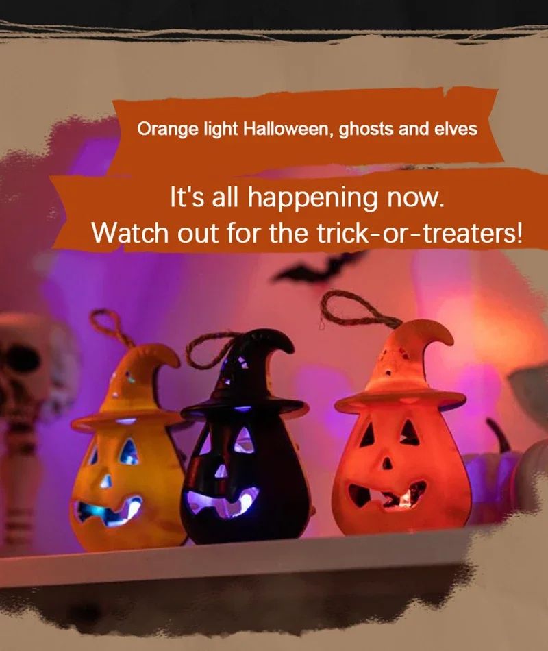 Pumpkin Skull LED Night Lantern Halloween Décor | Battery Powered Flameless Design | Portable Indoor Kids Room & Party Light 12