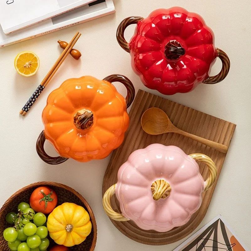 Ceramic Pumpkin Soup Bowl with Lid | Halloween Serving Pot with Side Handles | Keeps Soup, Ramen & Stew Warm Longer 3