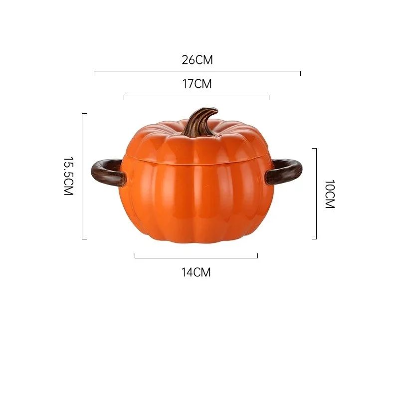 Ceramic Pumpkin Soup Bowl with Lid | Halloween Serving Pot with Side Handles | Keeps Soup, Ramen & Stew Warm Longer 6