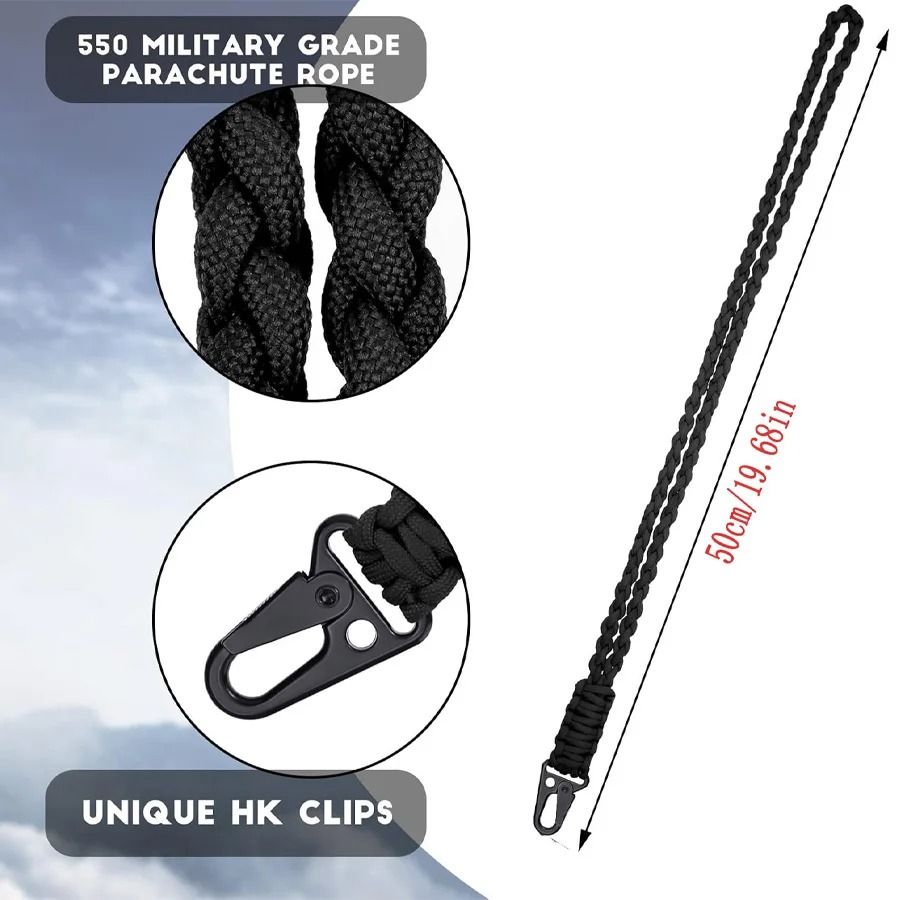 Tactical Paracord Lanyard Keychain | 550 Military-Grade Cord with HK Clips | Neck Carry for Camera, Hiking, Fishing Gear 2