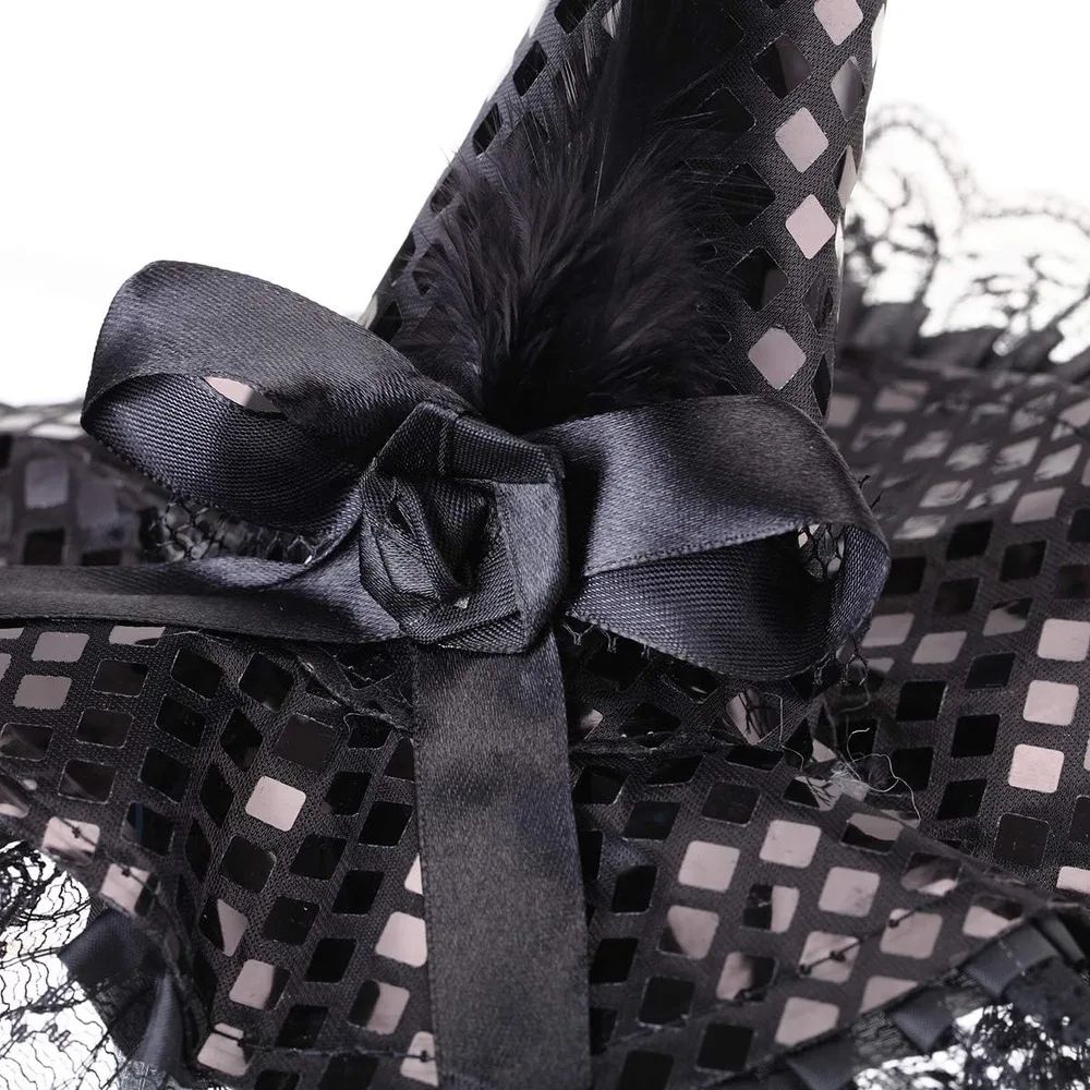 Gothic Witch Hat | Lace & Feather Detail 3