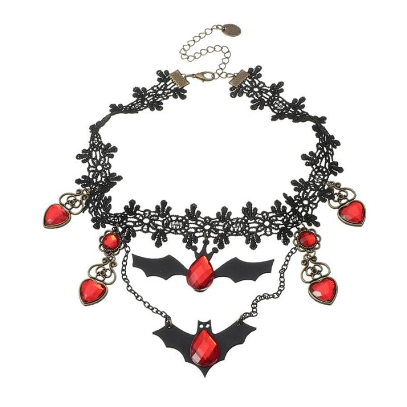 Women's Gothic Pendant Necklace | Bat & Ruby Heart Design 5