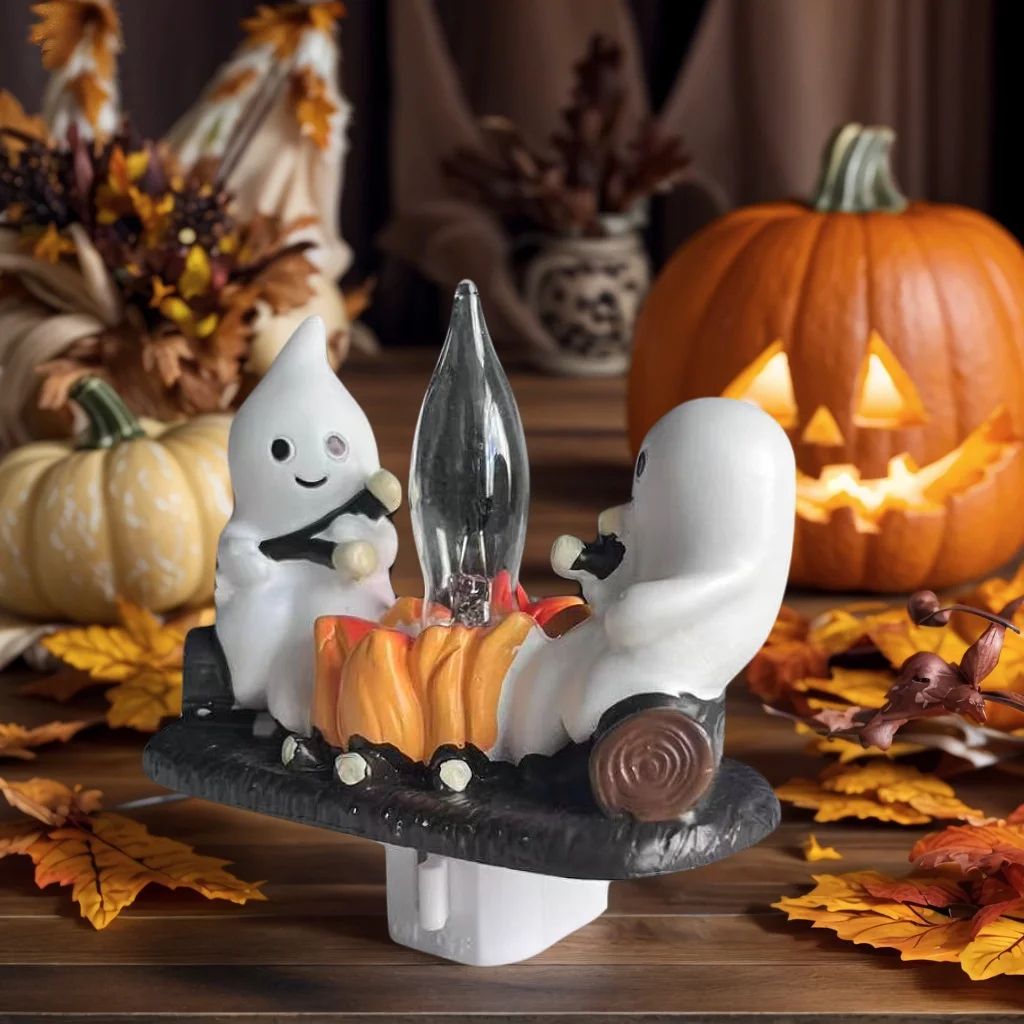 LED Ghost Figurine Halloween Decor | Flickering Warm Fire-Light Effect | Reusable Battery-Operated Resin Decoration 4